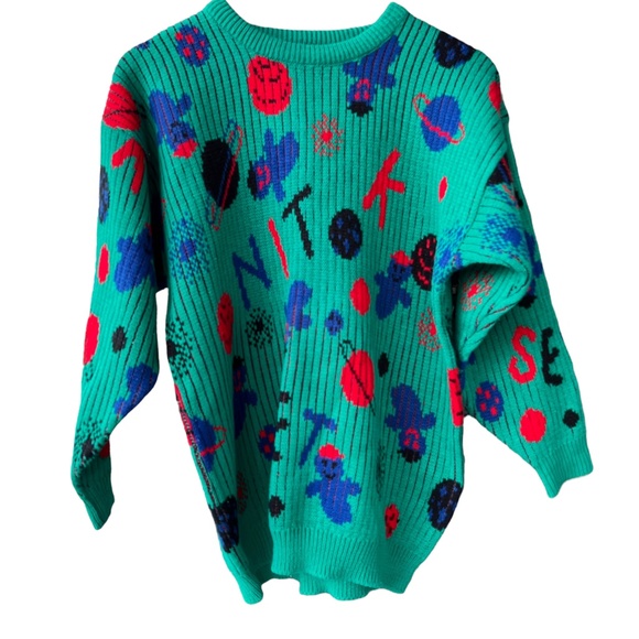 Vintage 80s or 90s eccentric quirky pullover /  knit sweater - Picture 1 of 5
